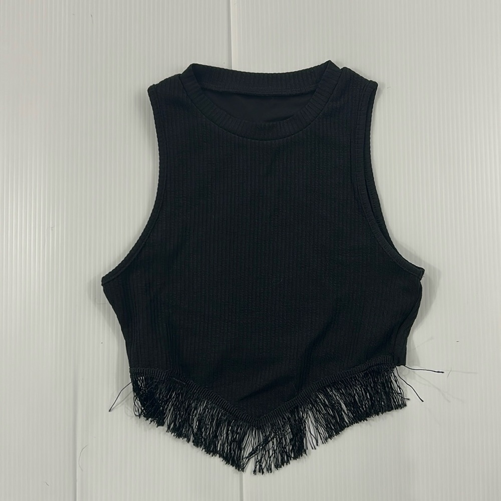 J4. SHEIN Black Fringe Hem Tank Top‎ (XS)